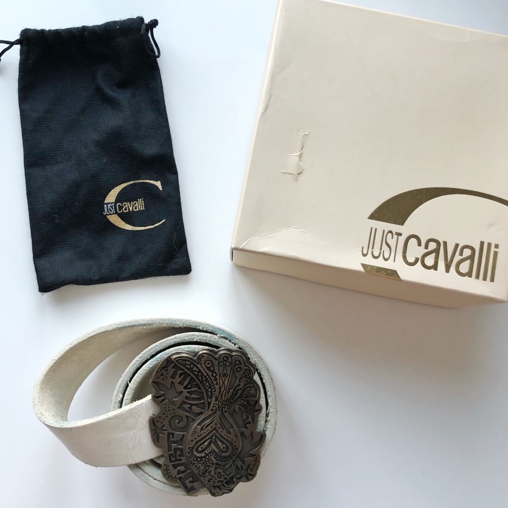 Just Cavalli White Leather Belt